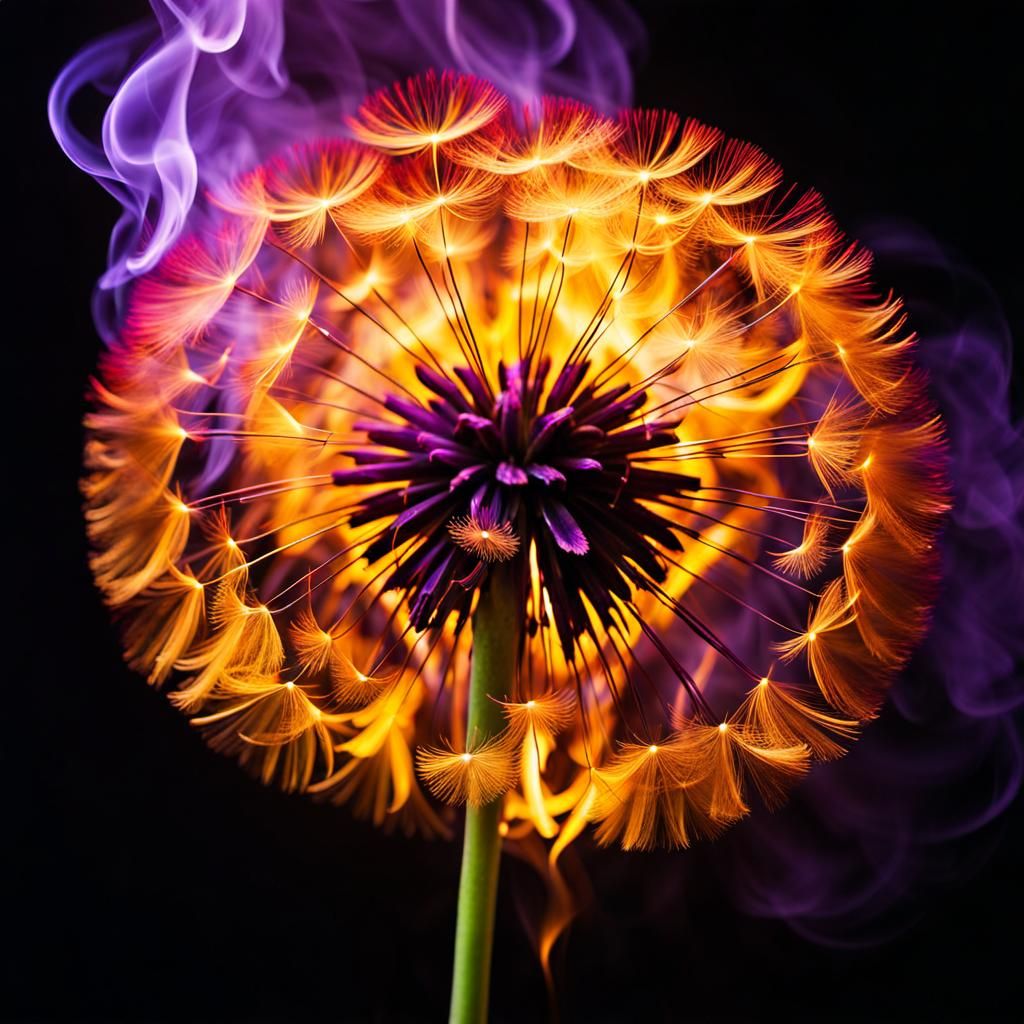 Fiery Dandelion Wings: Dramatic Photography