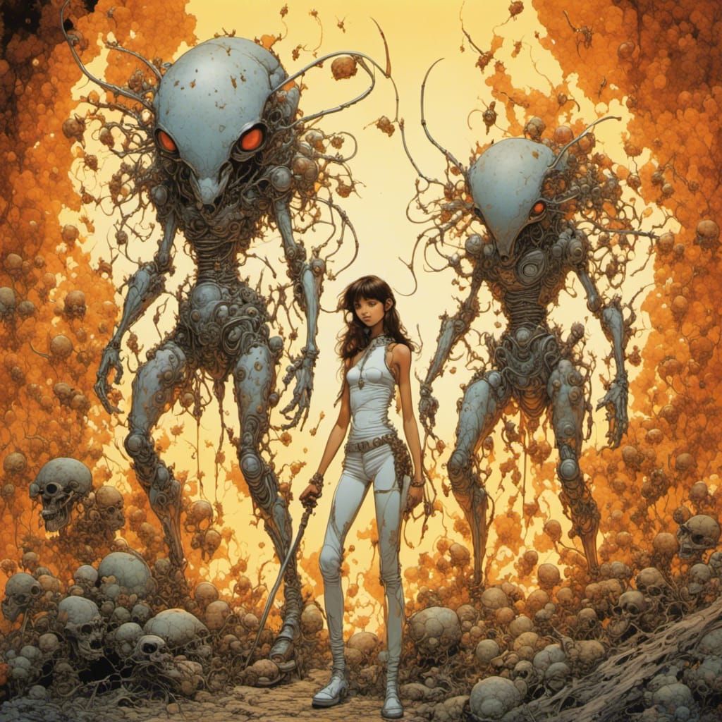 Shrunken Teens Surrounded by Giant Ants in Comic Style