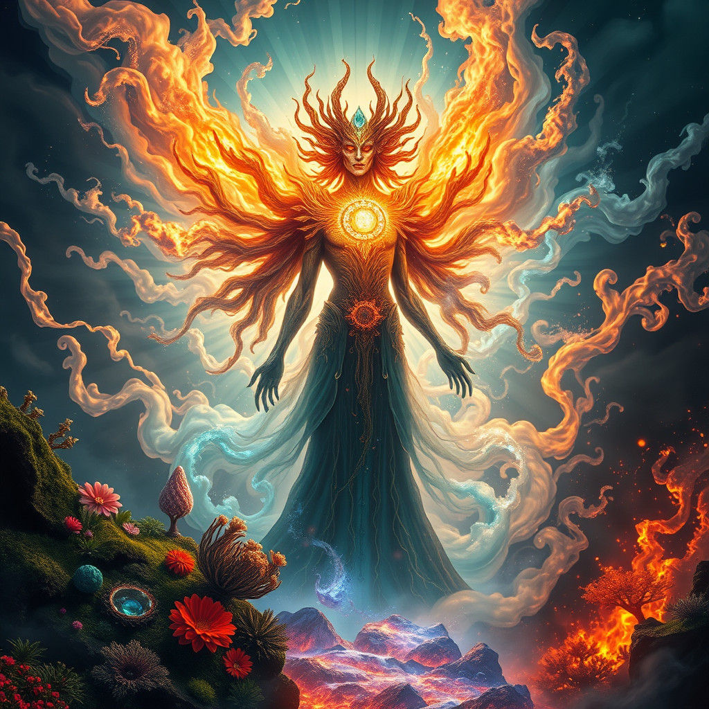 Mystical Elemental Being in Fantastical Landscape