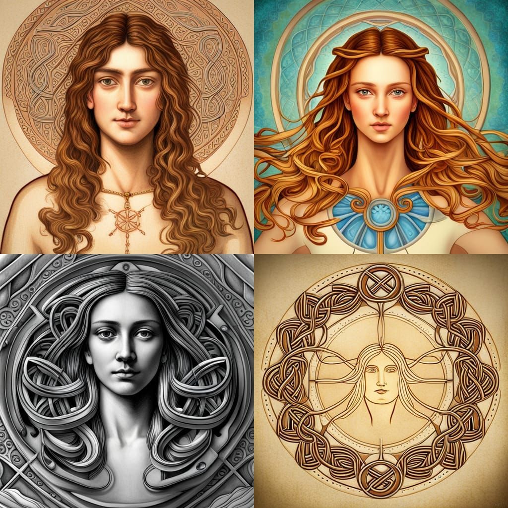 Vitruvian Woman with Celtic Knots in Art Nouveau Style