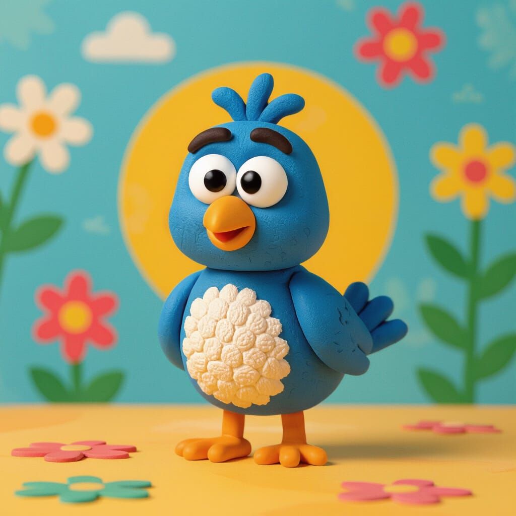 Cute Clay Bird Icon in Stop-Motion Style