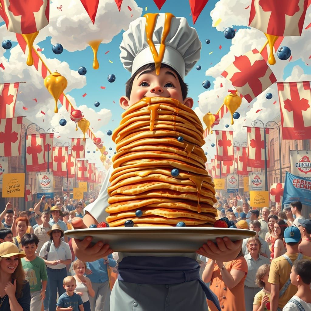 Chef's Pancake Tower at a Surreal Parade