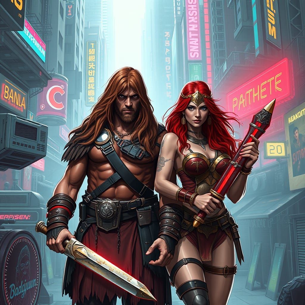 Cyberpunk Heroes in a Neon-lit Metropolis