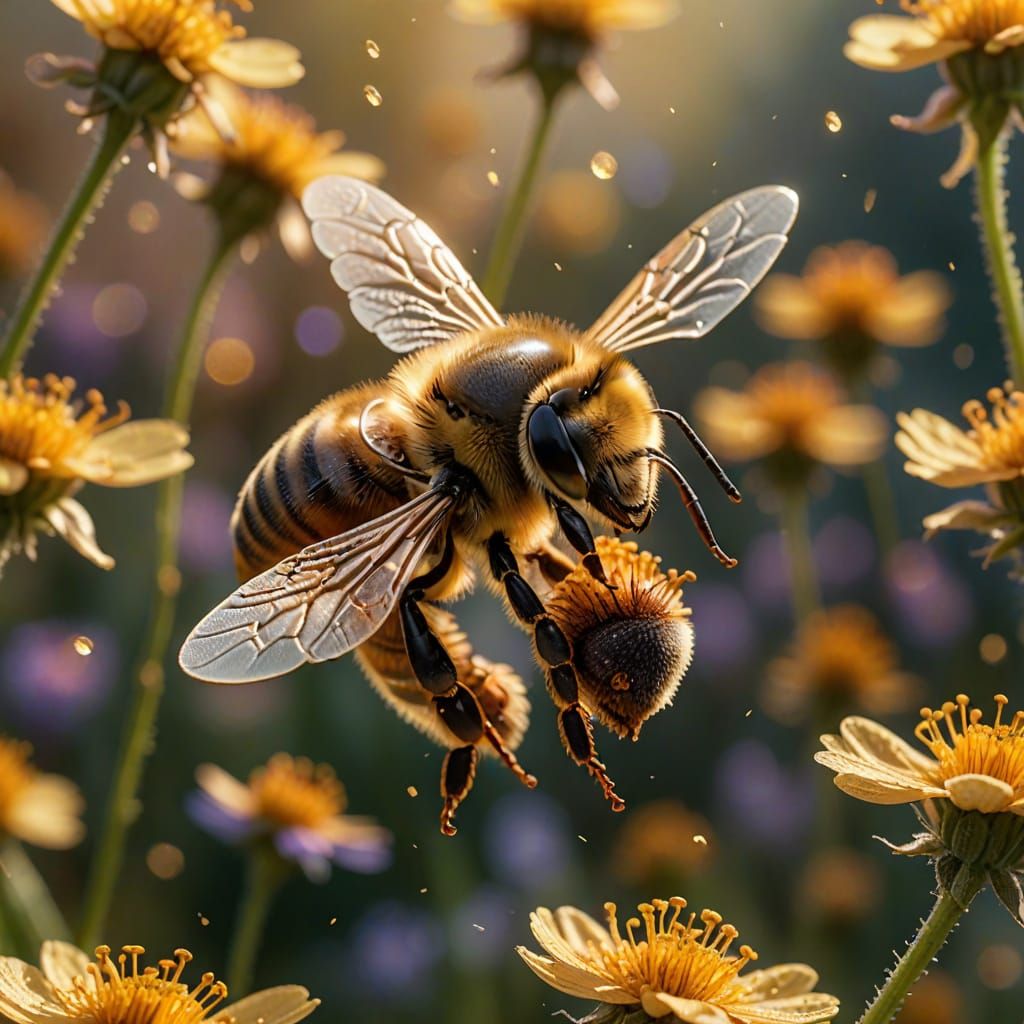 Golden Honey Bee in Ethereal Bloom
