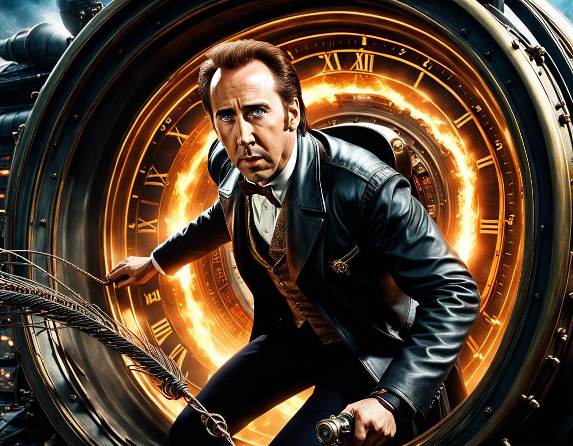 Nicolas Cage: Dramatic Time Traveler in Hyperrealistic Escap...