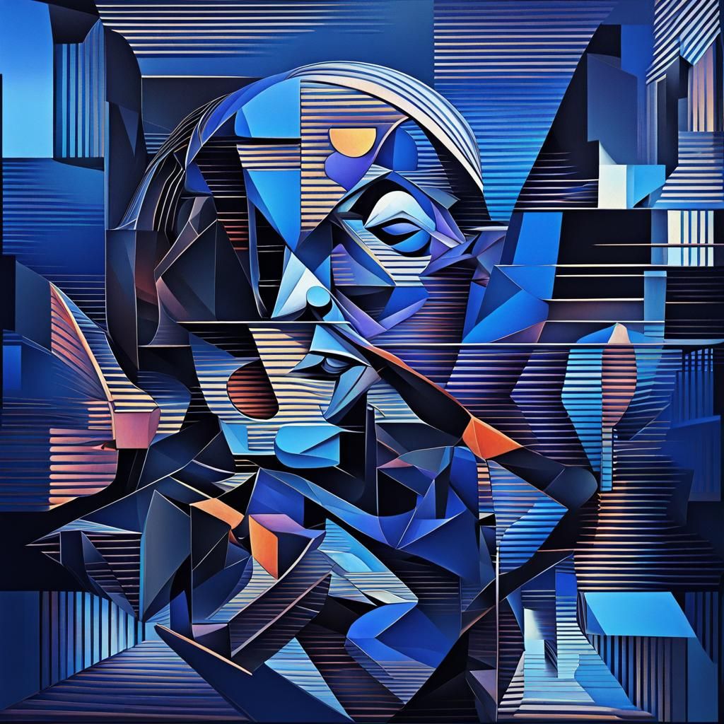 Geometric Fauvism Cubist Painting in Art Deco Style