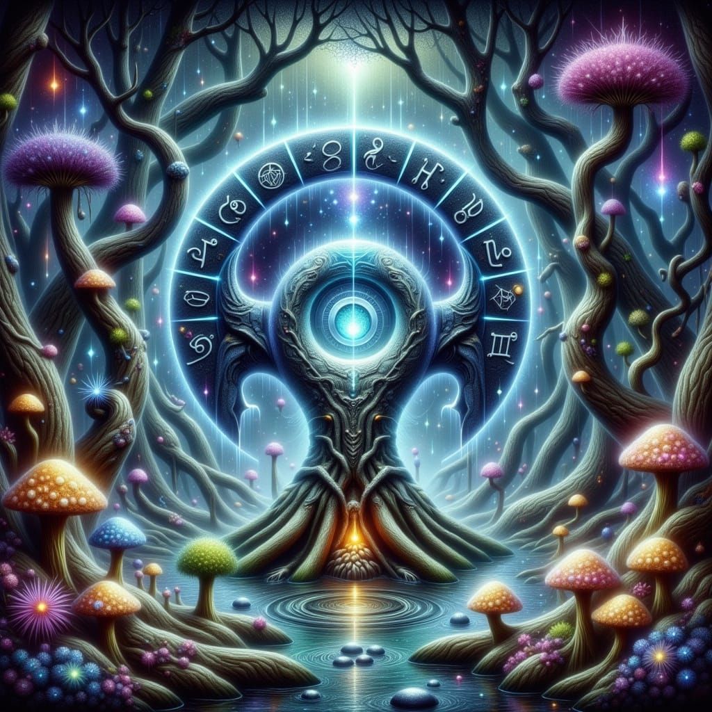 Surreal Zodiac in a Mysterious, Misty Bog