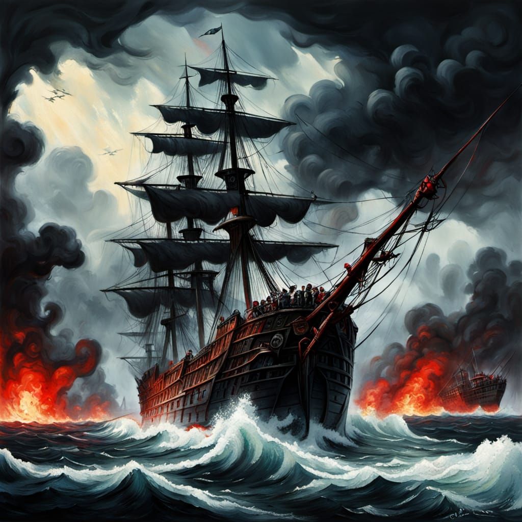 Ominous Action Painting of Black Pearl Mutiny