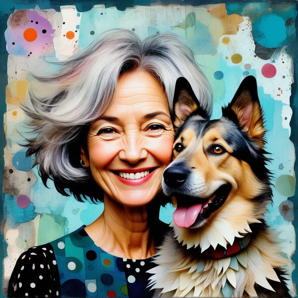 Woman and Dog Collage in Pop Surrealism Style