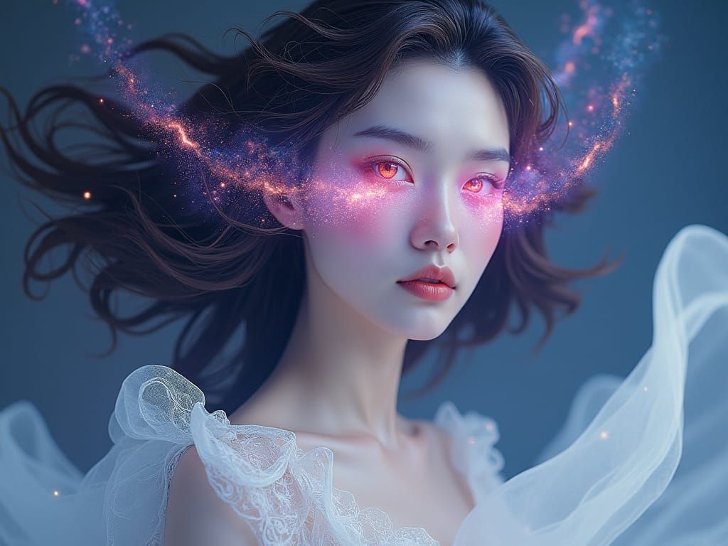 Woman with Galaxy Eyes in Dreamlike Style