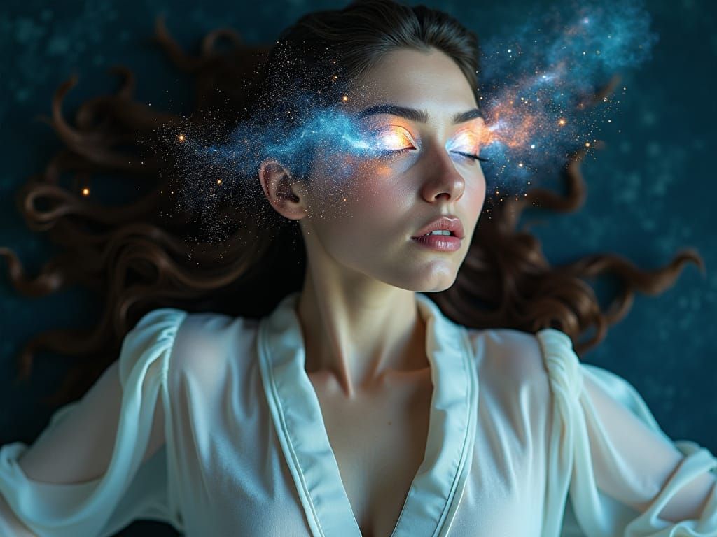 Woman with Galaxy Eyes: A Surreal Portrait