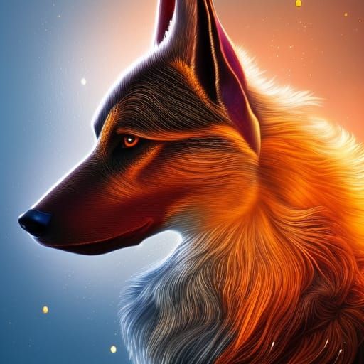 Peacock Doberman Wolf in Rose Gold Flames