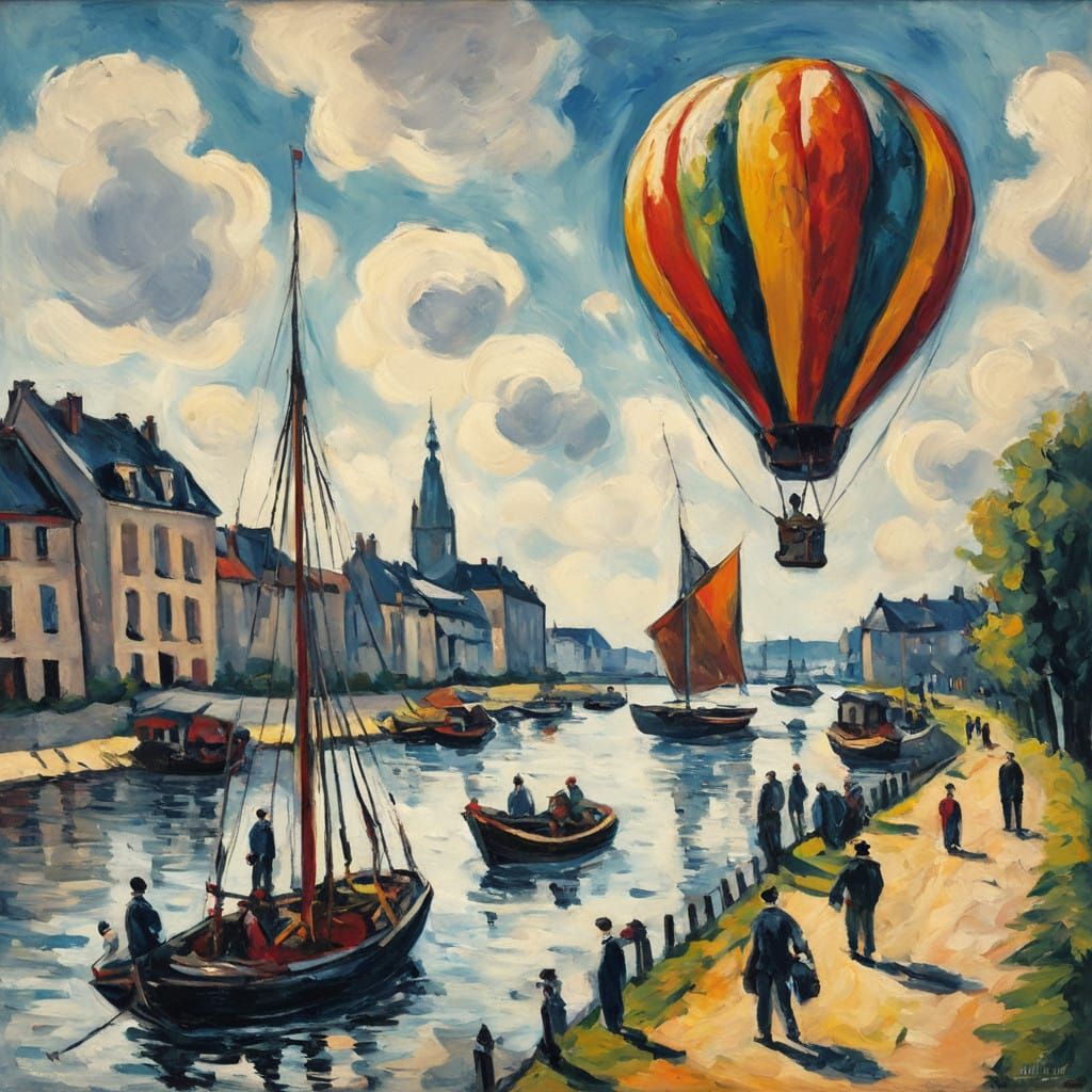 Expressive Oil on Canvas Depiction of a Balloon in Pontoise,...