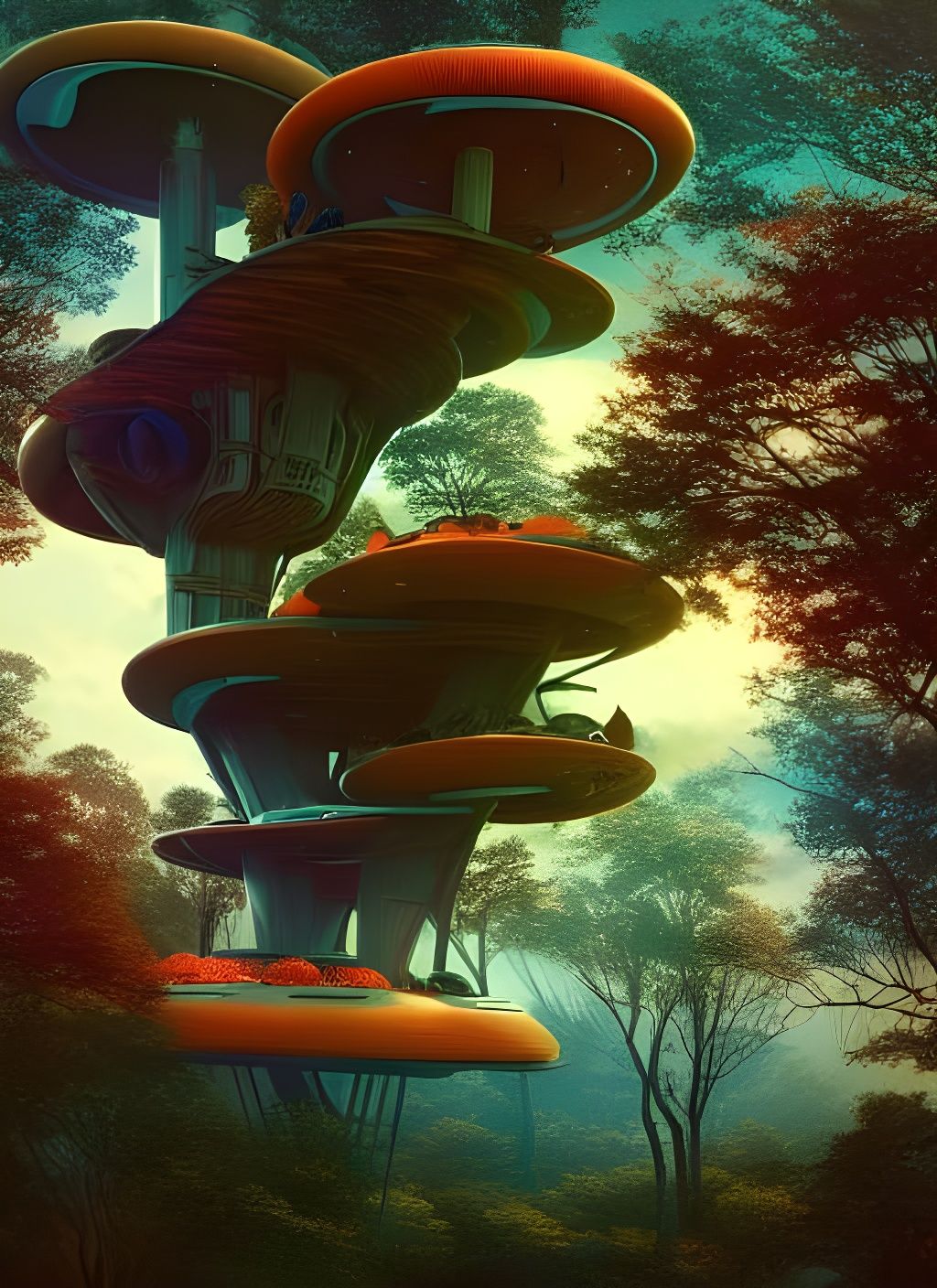 Smiling Alien Kittens' Gravity-Defying Treehouse