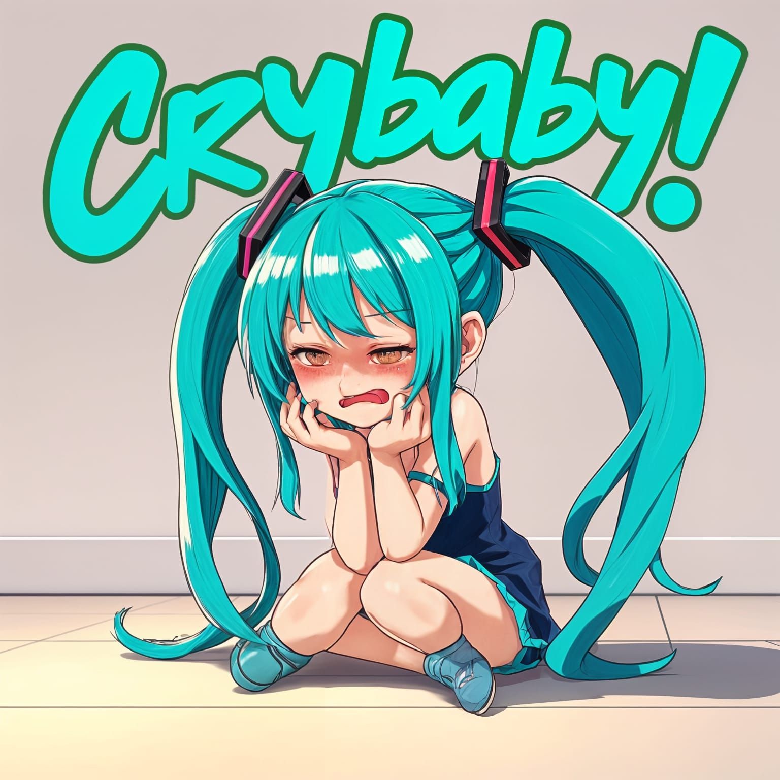 Sad Crying Hatsune Miku: Detailed 3D Anime Art