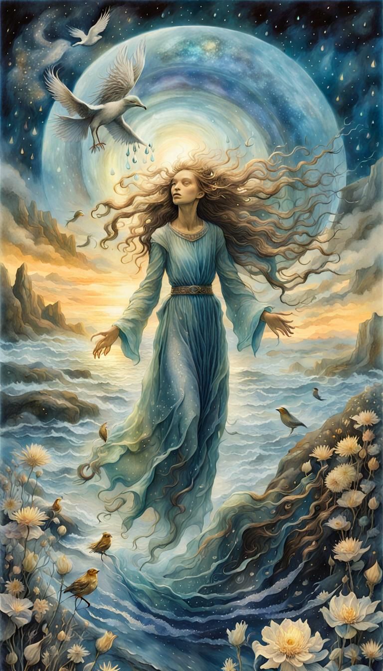 Woman with Galaxy in Hand: Digital Art