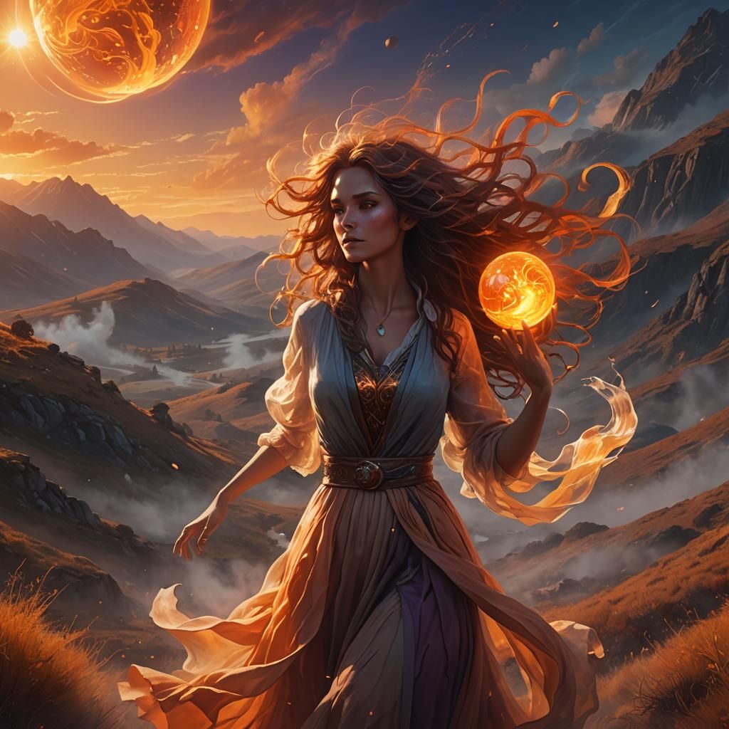 Fantasy Girl with Orb: Vibrant Digital Art
