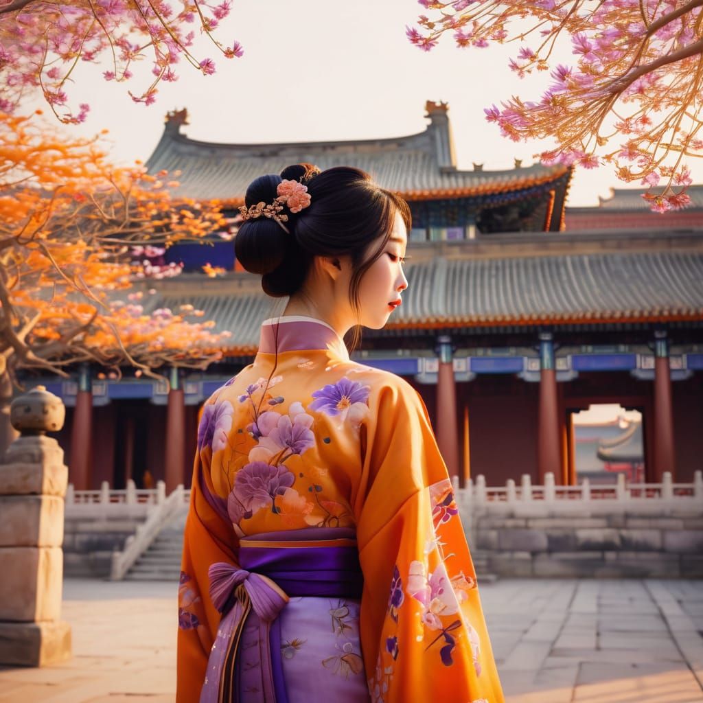 Elegant Disney Princess in Vibrant Hanfu, Forbidden City