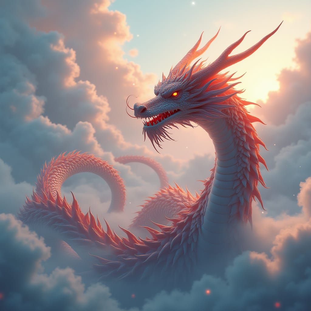 Eastern Dragon Ascending into the Celestial Realm in Vibrant...