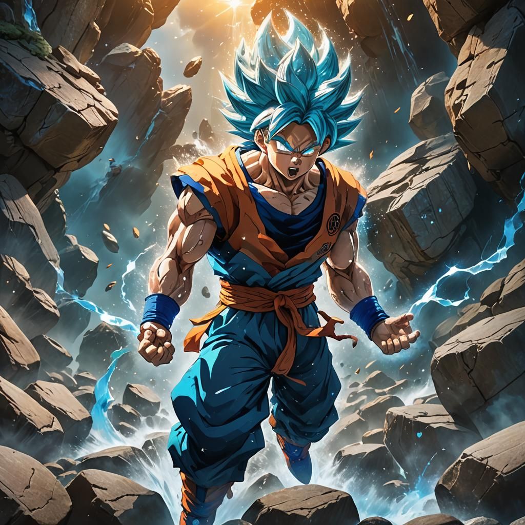 Super Saiyan Goku with Blue Aura, Fantasy Art
