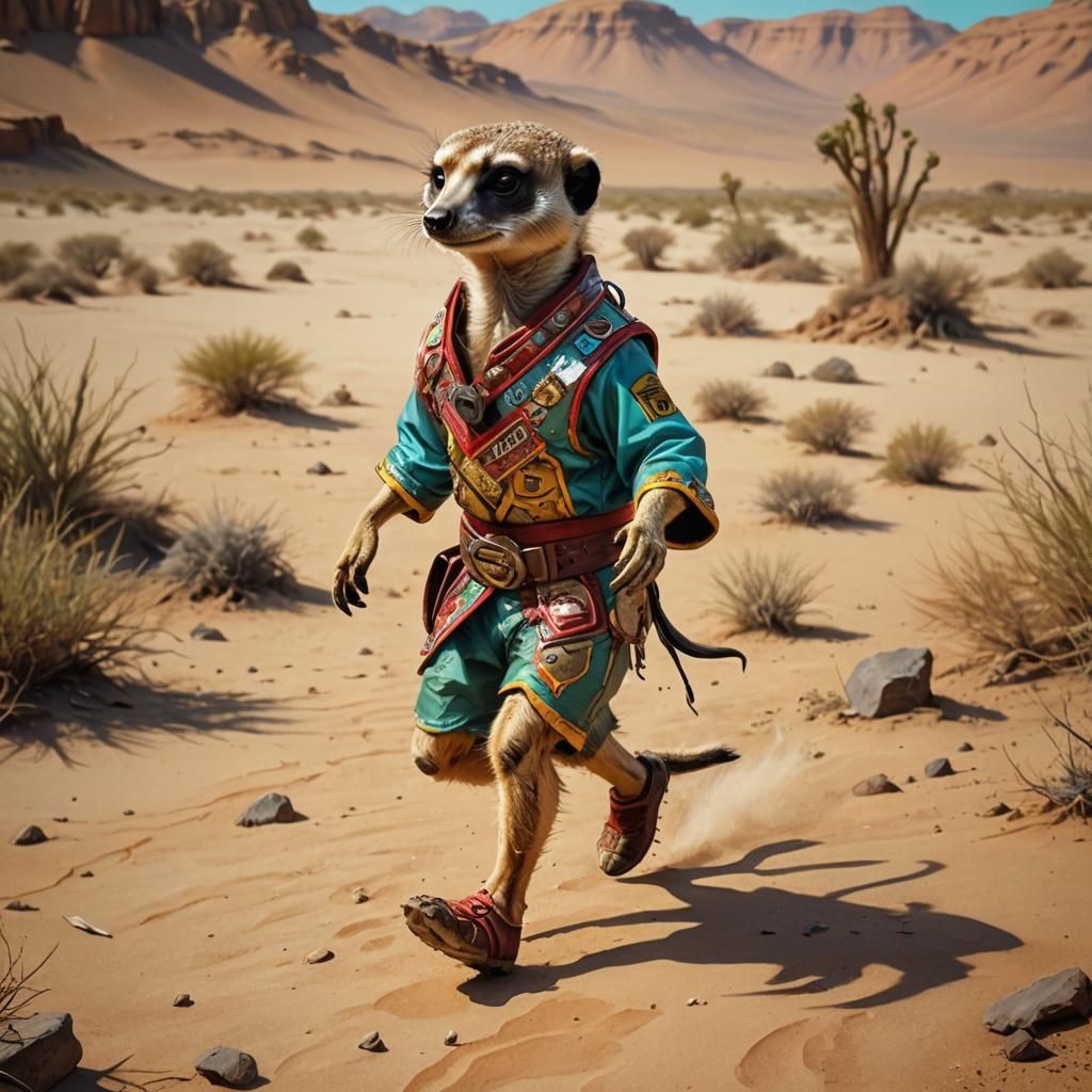 Meerkat Boxer in African Desert, Vivid Digital Art