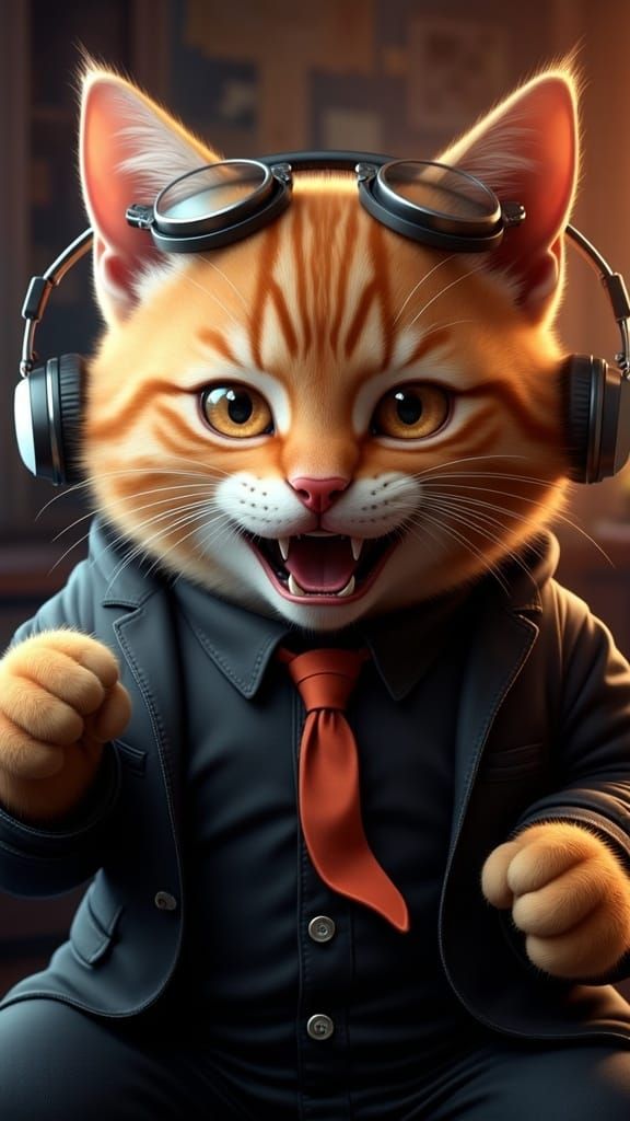 Angry Cat Boss in Steampunk Office