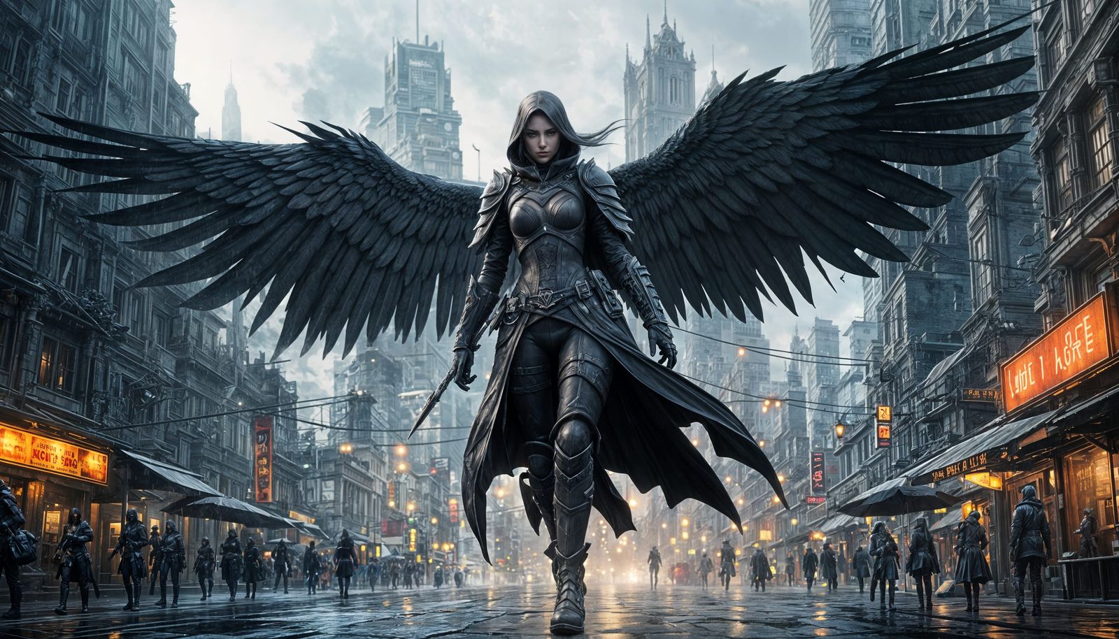 Epic Shadow Assassin in Rainy City Streets, Anime-Inspired D...