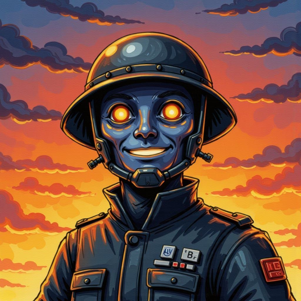 Eerie Character Portrait in Primitivist Style