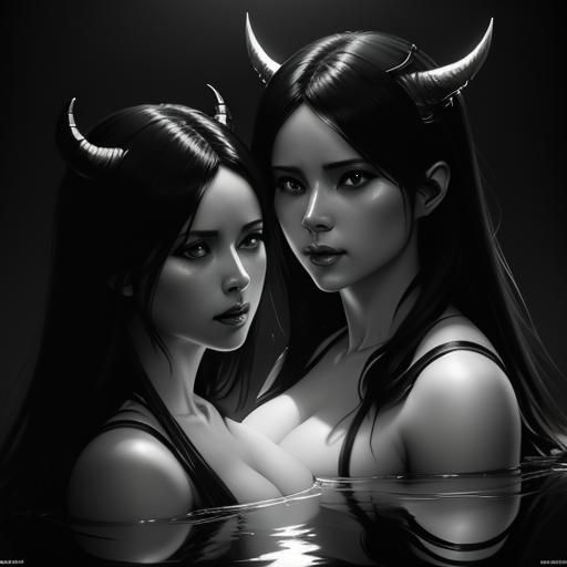 Demon and Angel Reflections in Black and White