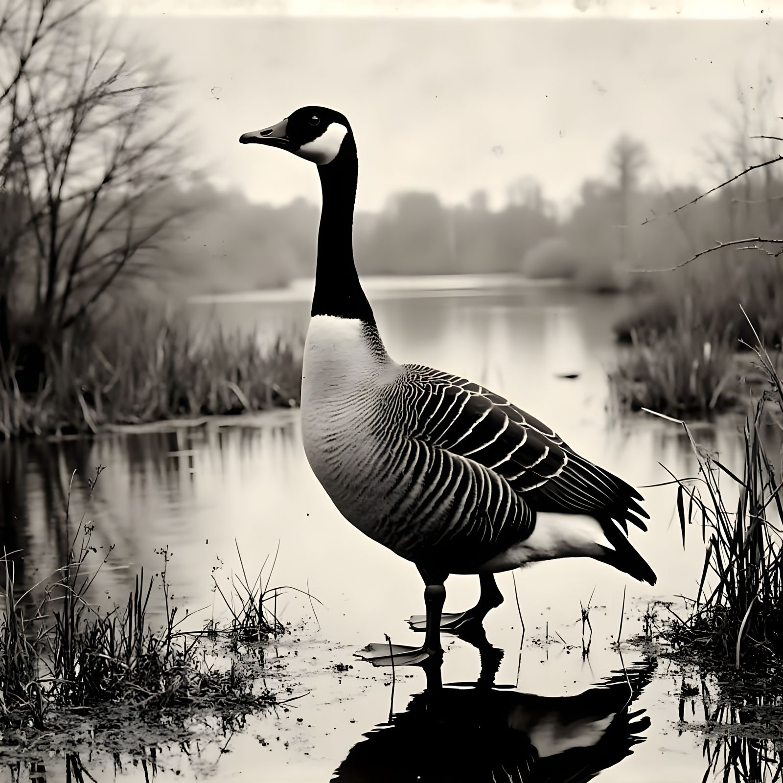 Canadian Goose Honking: Black and White Postcard
