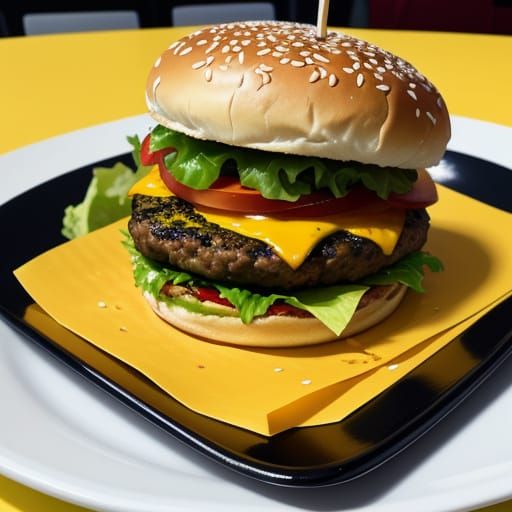 Vibrant Pop Art Hamburger: A Juicy, Detailed Food Photograph...