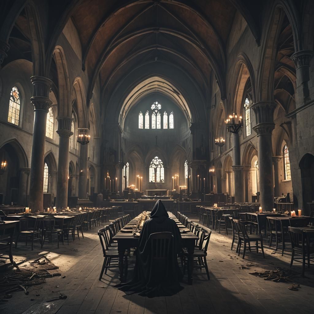 Grim Reaper's Supper in Abandoned Gothic Church