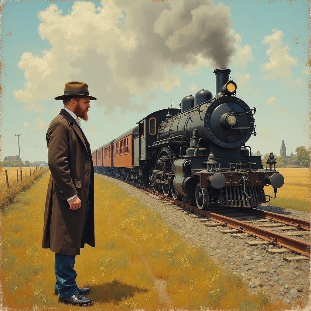 A Friend of Van Gogh Contemplates Vintage Trains near Amster...