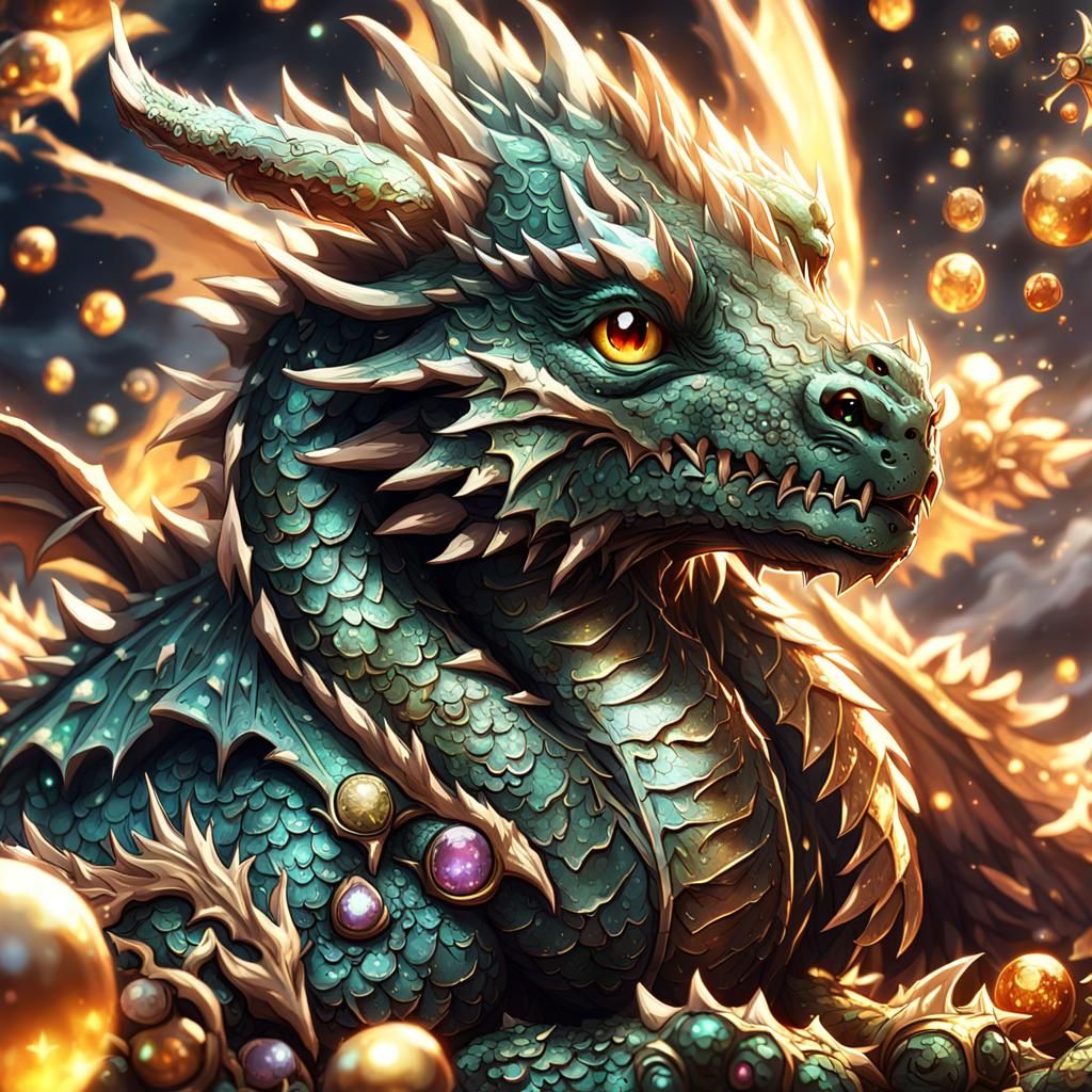 Cute Tiny Dragon Close-up in Anime Style