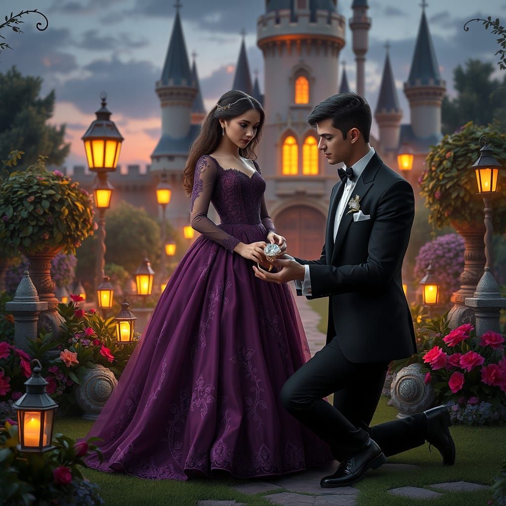 Regal Victorian Romance in a Whimsical Castle Garden
