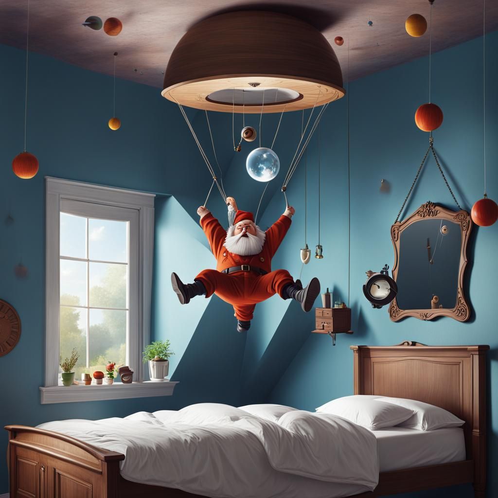 Dwarf Upside Down: Whimsical Gravity-Defying Illustration
