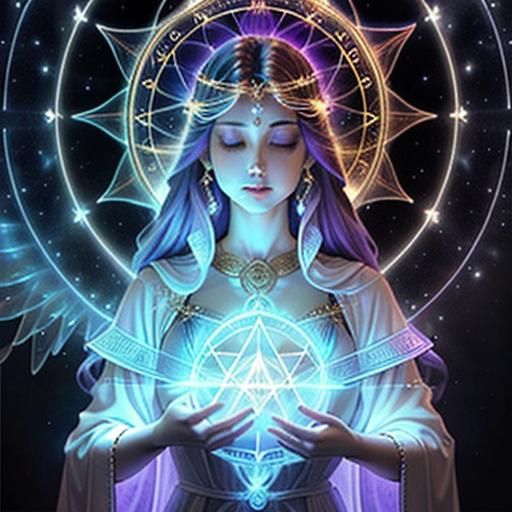 Mystical Angel with Elemental Symbols in Charcoal Style