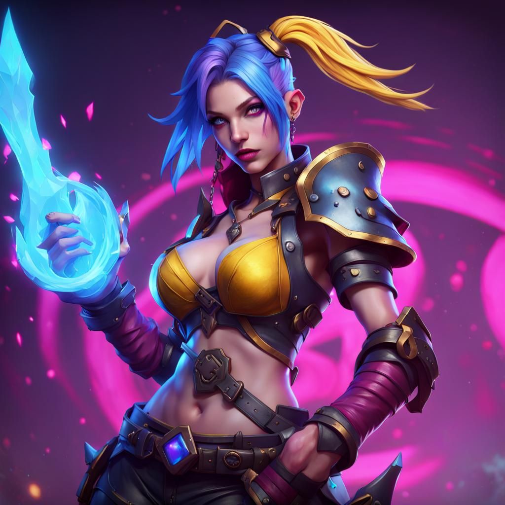 Jinx in Leather Armor: Hyperdetailed Dark Fantasy Art