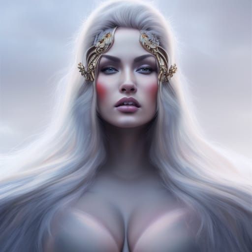 Voluptuous Warrior Goddess Portrait in Detailed Matte Painti...