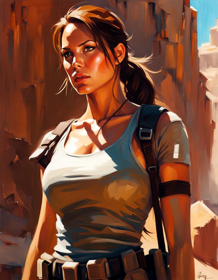 Lara Croft Overwatch Character in Organic Painting Style