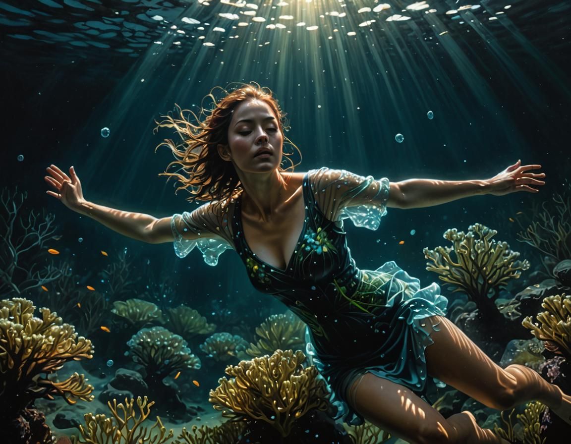 Eerie Bioluminescent Drowning Scene