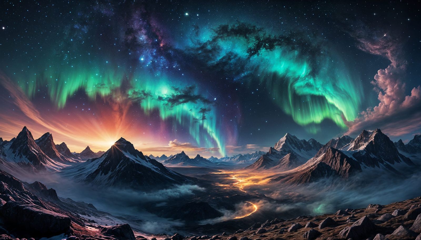 Ethereal Cosmic Landscape in Neon Hues
