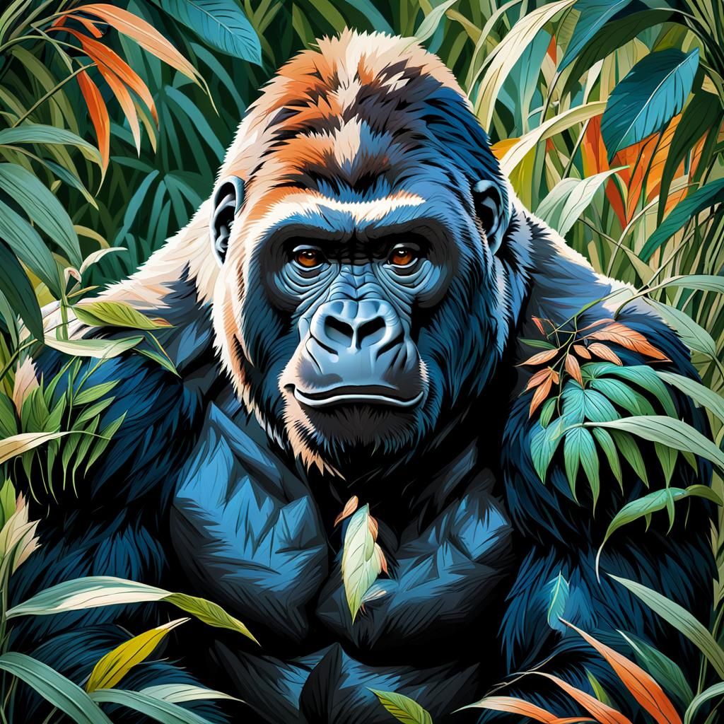Detailed Gorilla Portrait with Vibrant Colors
