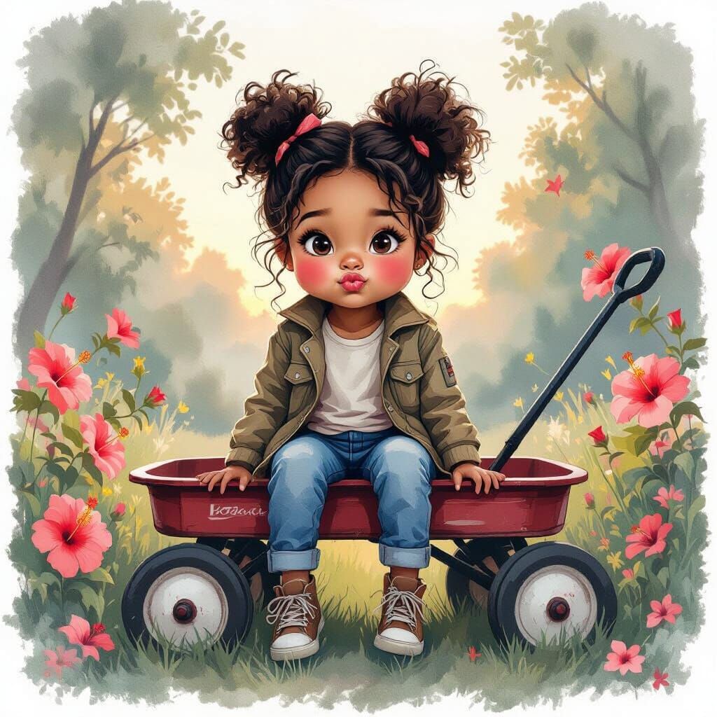 Bohemian Girl in Twilight Park: Airbrushed Illustration