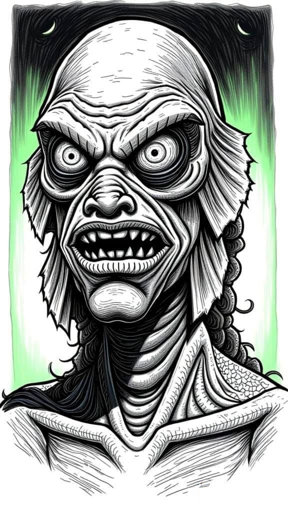 Gill Man Caricature in Dynamic Pencil Sketch Style