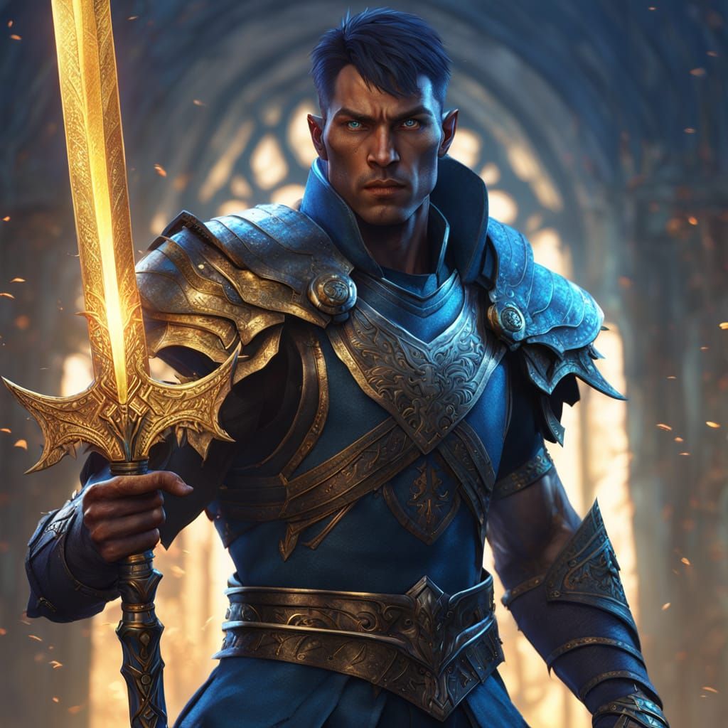 Fantasy Half-Elf Warrior with Glowing Eyes