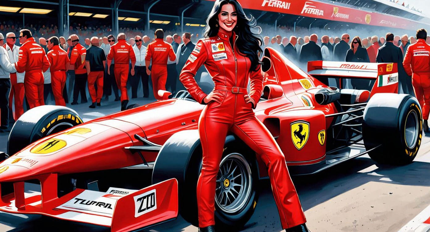 Italian Model in Rosso Corsa Catsuit at Monza