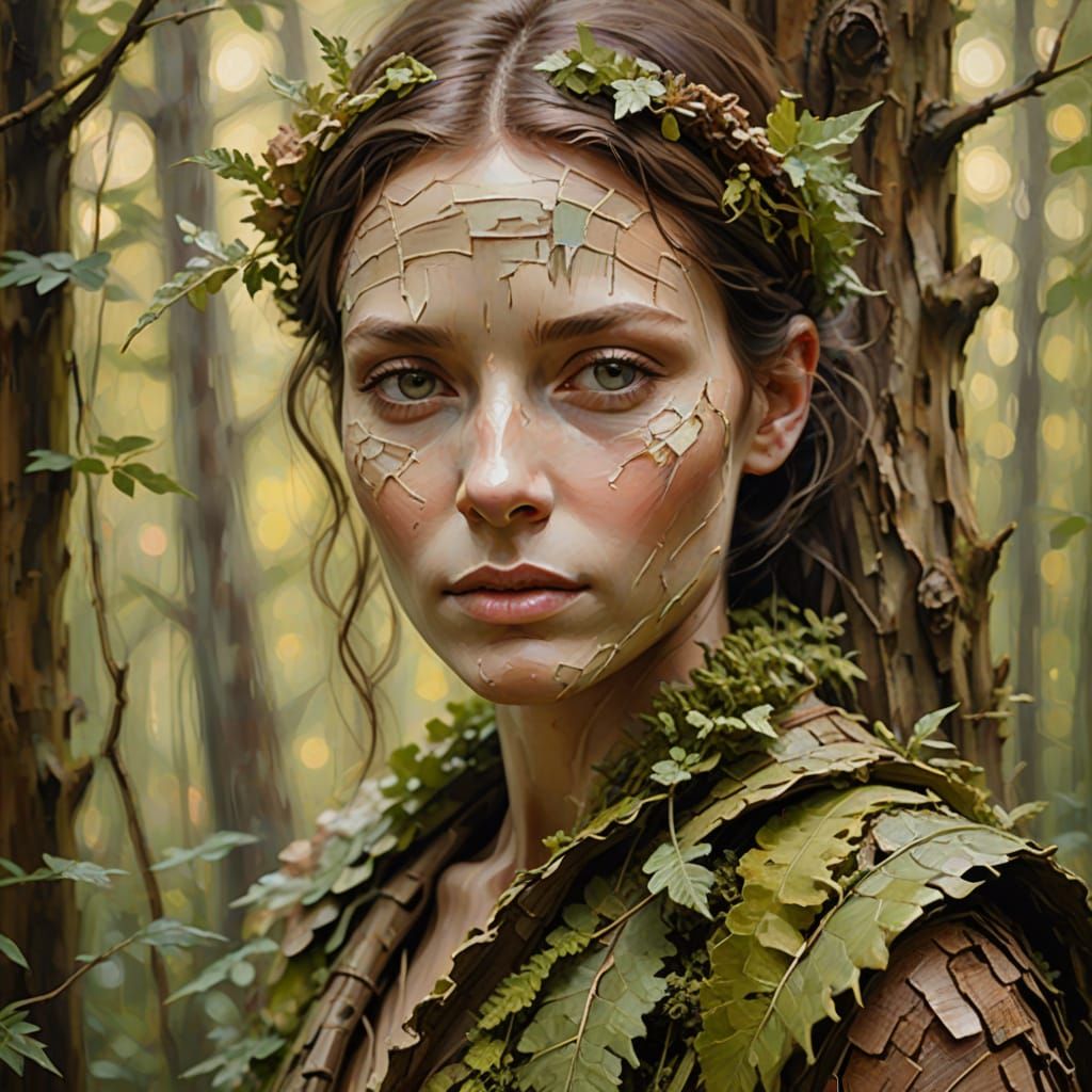 Serene Woodland Portrait in Impressionist Oil Painting Style