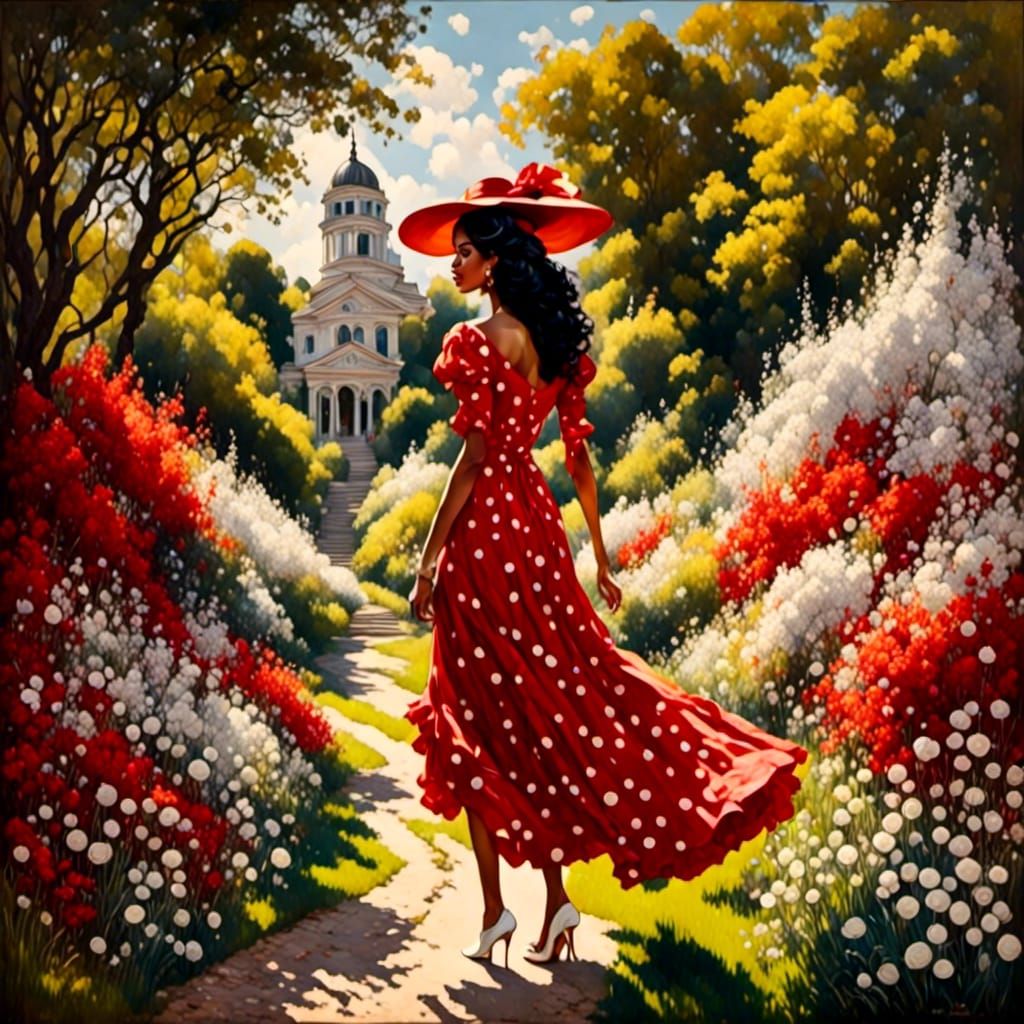 Elegant Woman in Spring Garden, Victorian Style