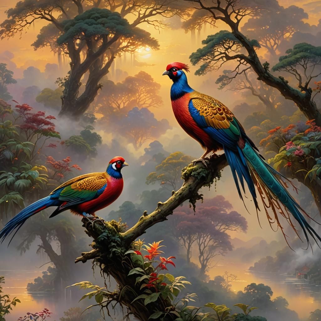 Golden Pheasant in Sunset: Ethereal Fantasy Art